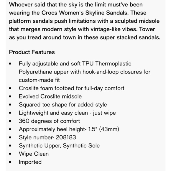 Crocs Skyline Platform Sandal Vanilla Black. NWT. Size 10. - Picture 8 of 8